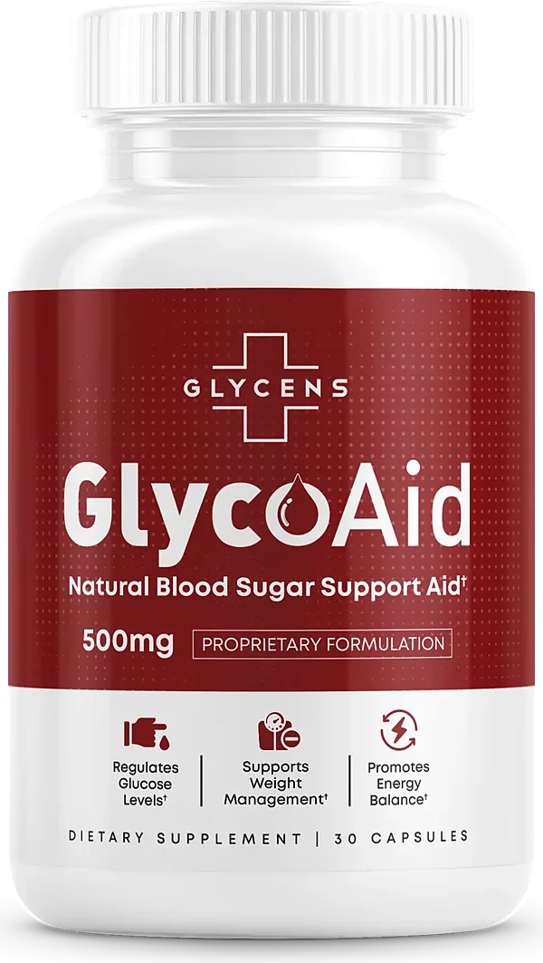 A bottle of GlycoAid capsules